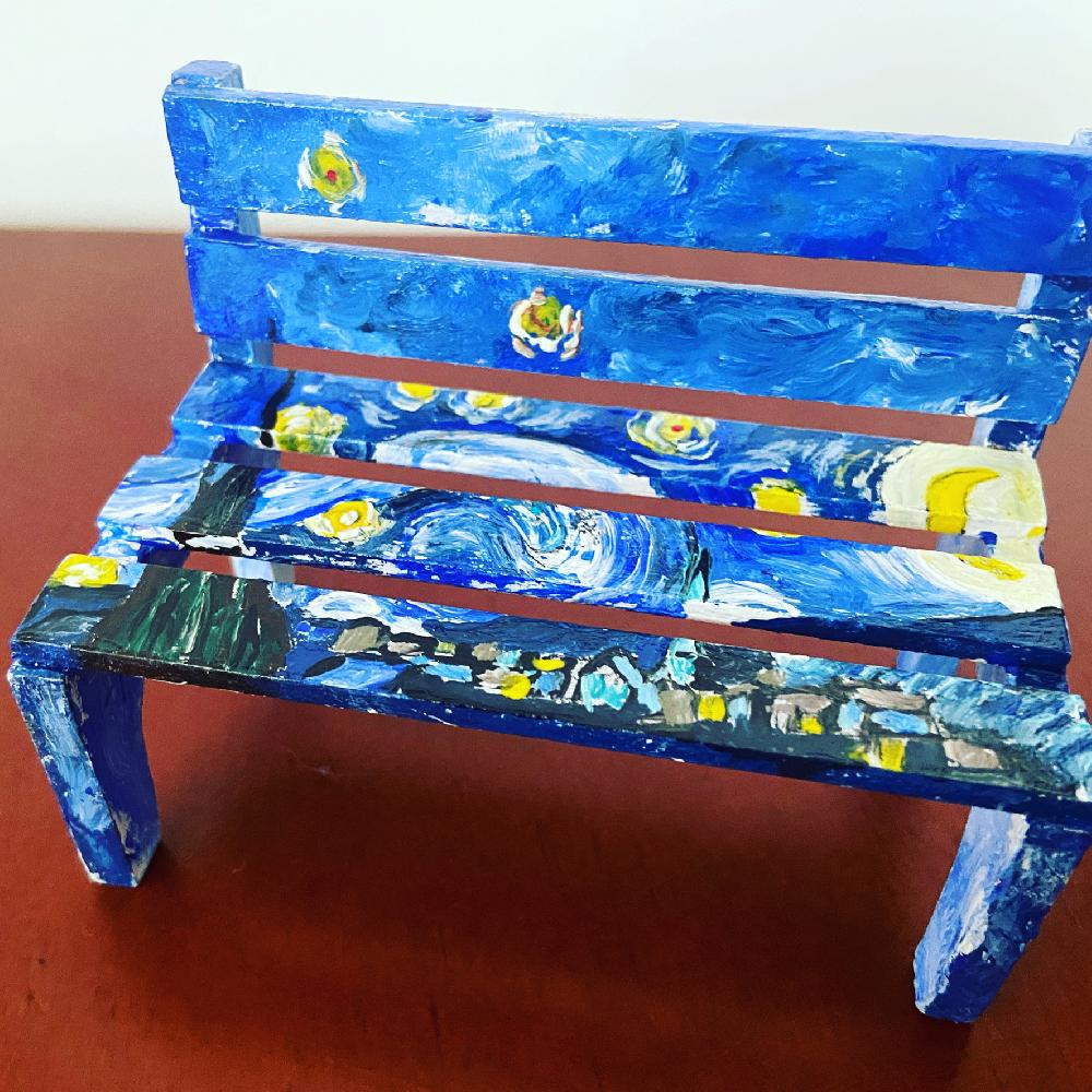 Banca azul pintada a mano 